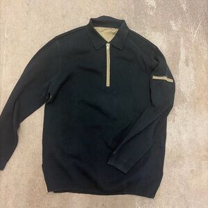 Greg Norman Collection Black and‎ Tan Zip-Up Sweater quarter zip cotton